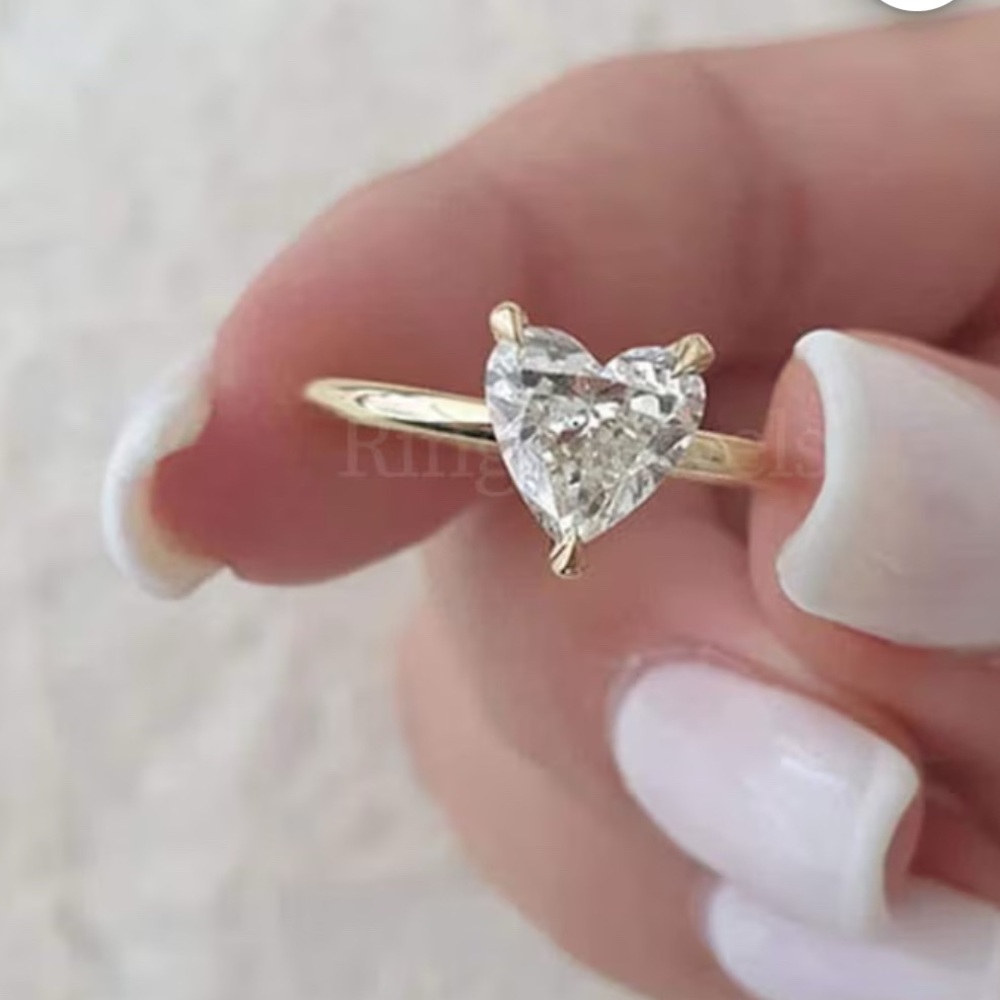 Romantic 14k Gold Plated Heart-Shaped CZ Diamond Ring. New. - Picture 2 of 15